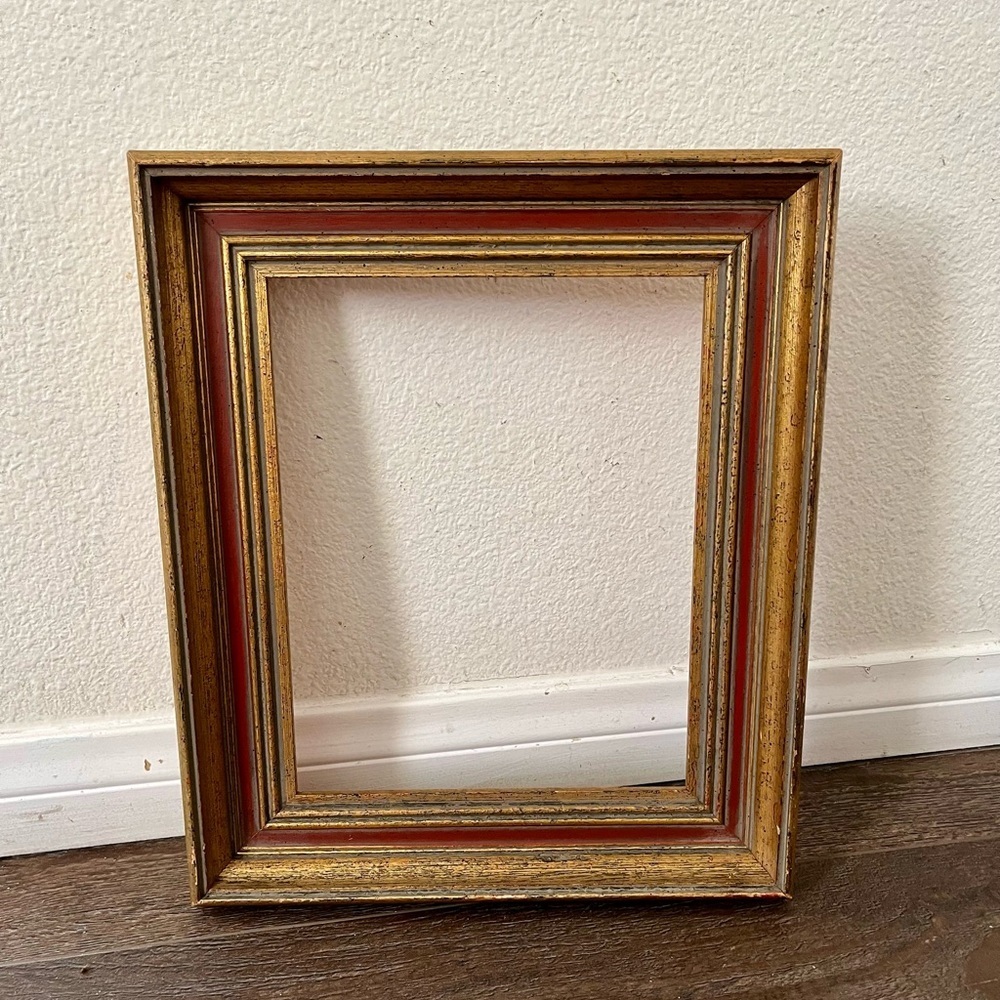 Antique-Style Gold and Red Picture Frame